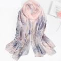 Summer 2017 trends good quality digital printing floral mousseline 100% silk scarf long scarf shawl